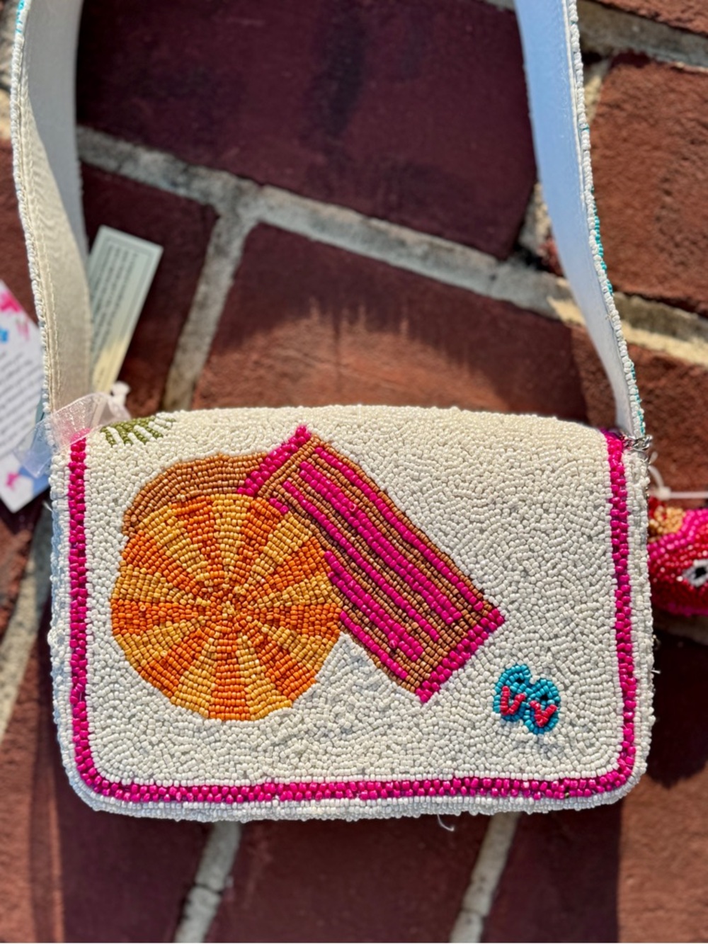 Coastal Beaded Shoulder Bag Crab Shell Beach Evil Eye Icons Matching Bag Charm - Picture 9 of 11